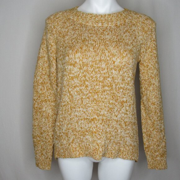 Ann Taylor LOFT Gold White Flecked Hi Low Knit Sweater Women's M Medium - Picture 1 of 8